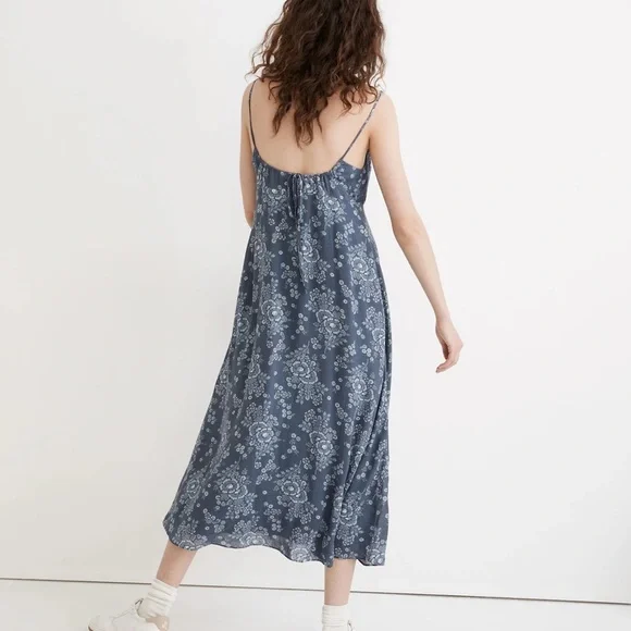 Madewell Tie Back Button Front Midi Dress Sz 4 - Picture 4 of 10